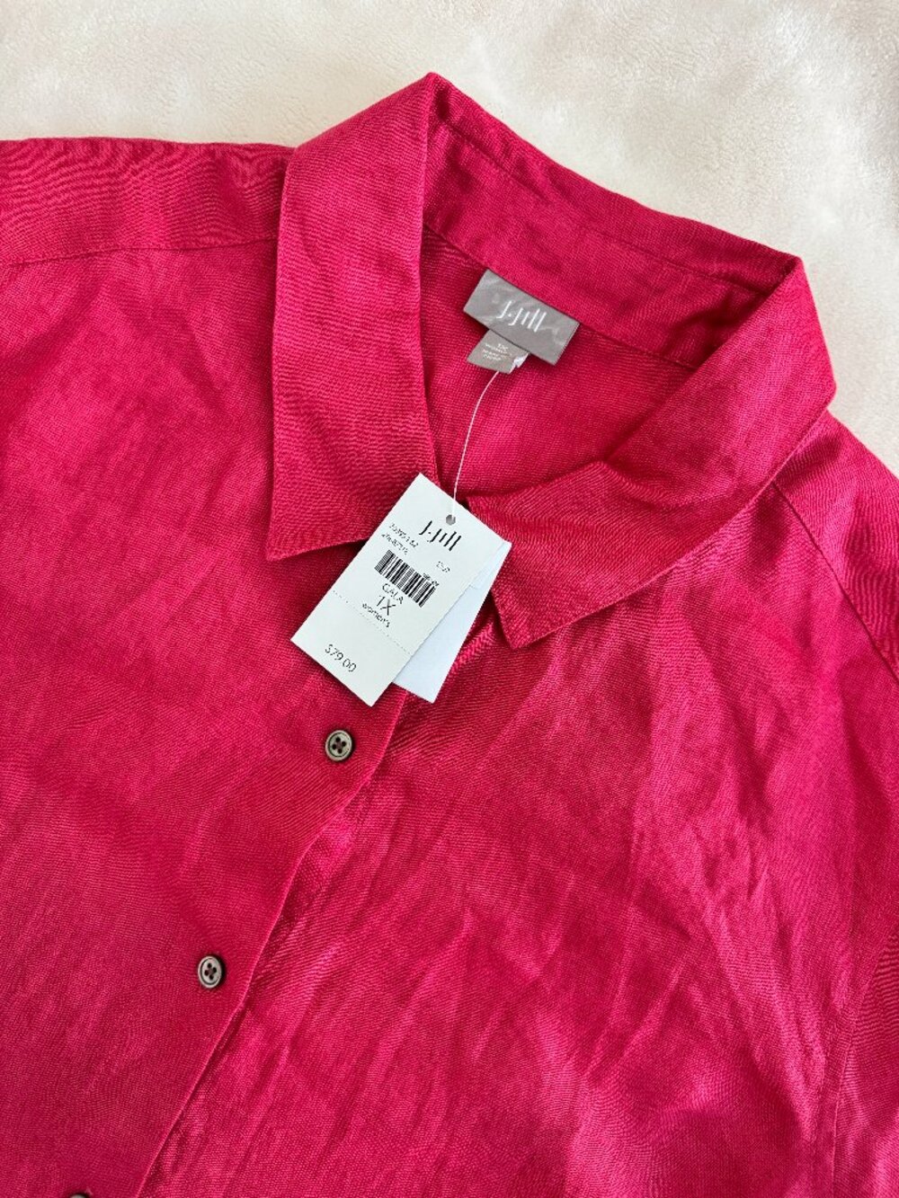 J.Jill Gala 1X Pink 100% Linen Button Down Shirt Tunic NWT Plus Size Blouse LS